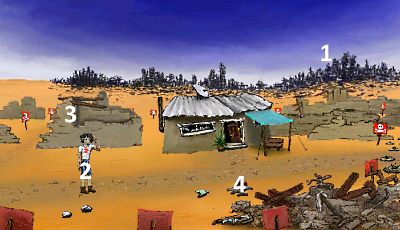 Game graphics - an example with a background and images.